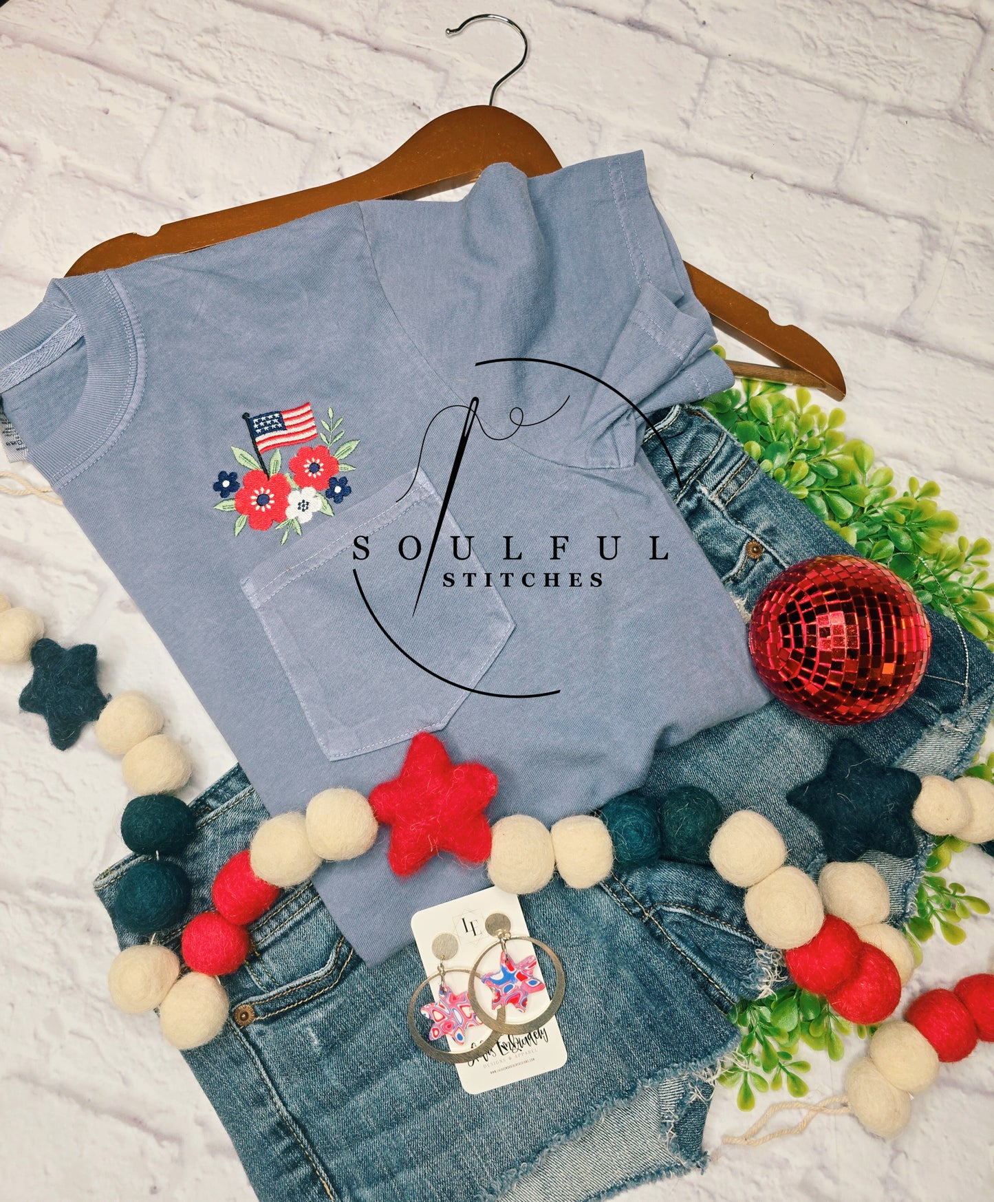 Sample Stitch Out Patriotic Pocket Tee