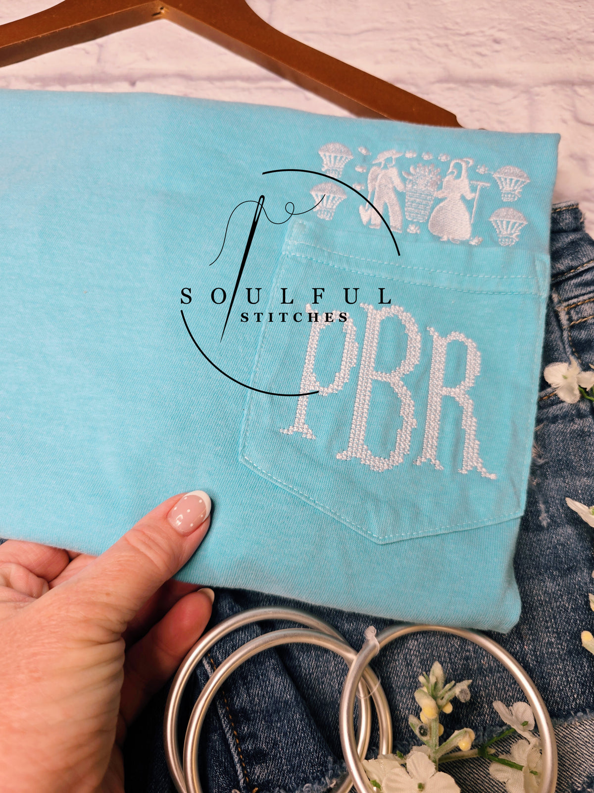 Amish Butter Print Pocket Tee w/Monogram