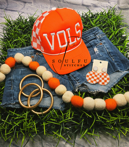 Orange and White Checkered Hat