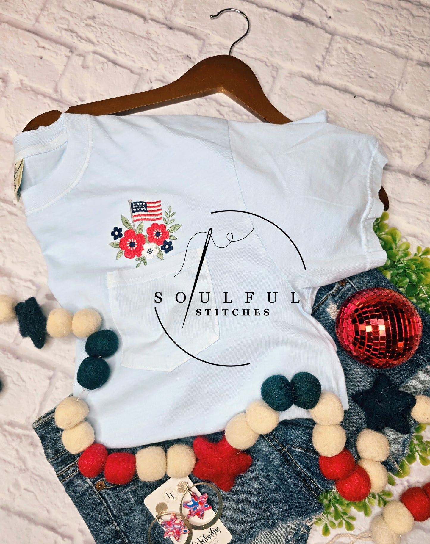 Sample Stitch Out Patriotic Pocket Tee