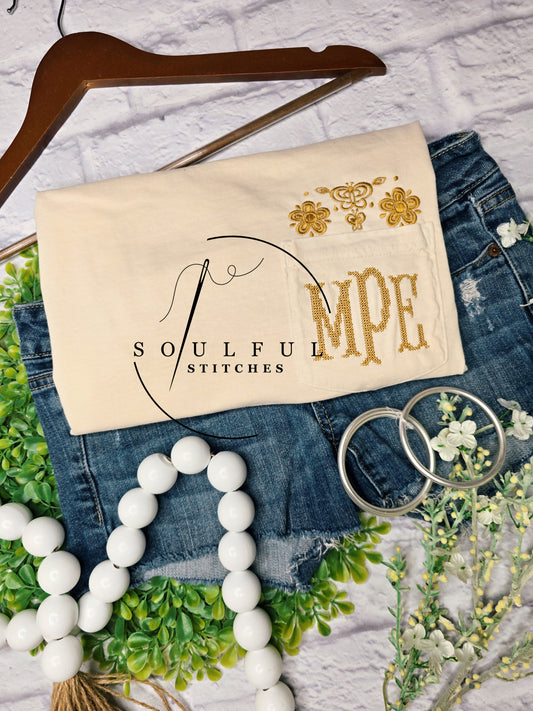 Butterfly Gold Pocket Tee w/ Monogram