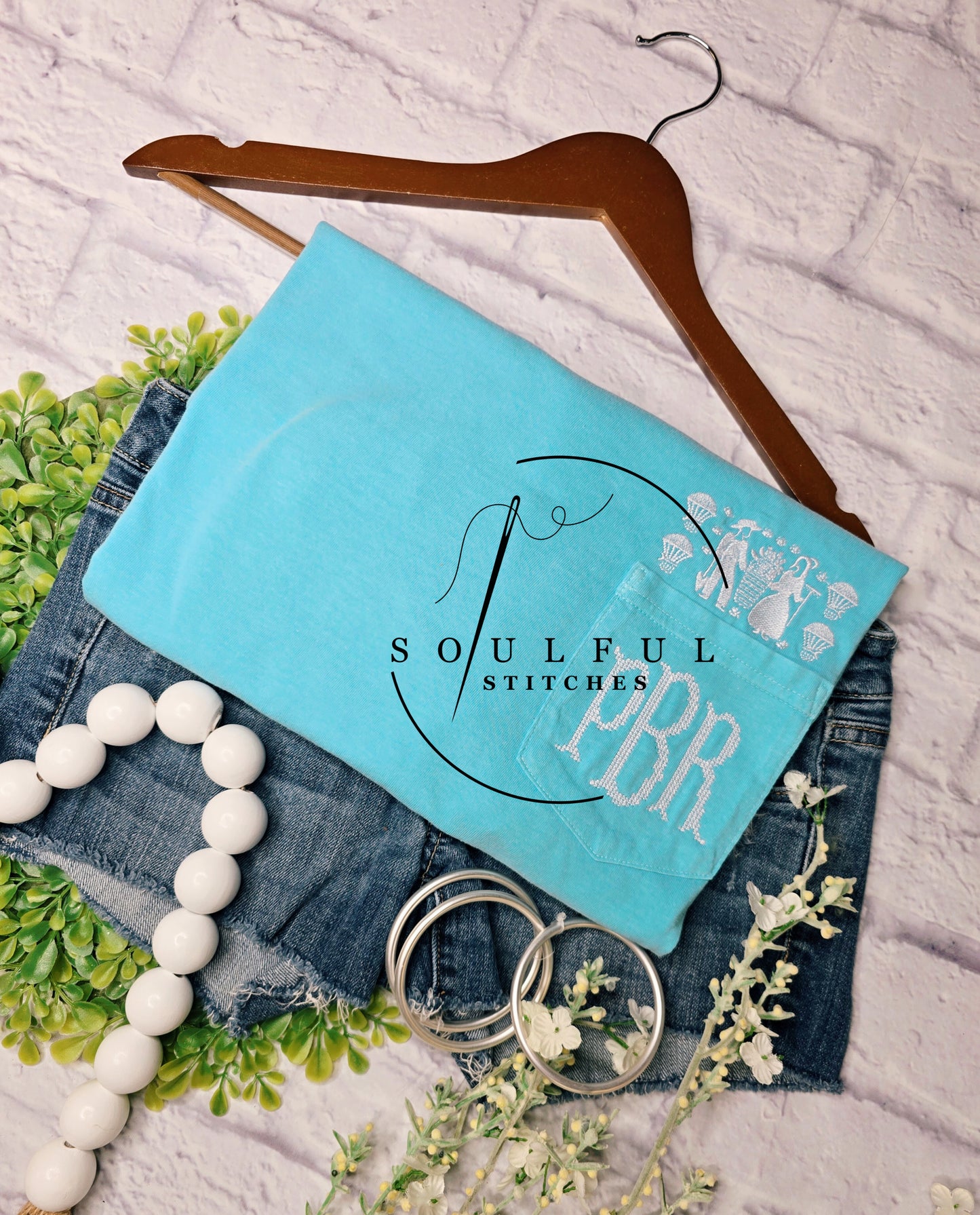 Amish Butter Print Pocket Tee w/Monogram