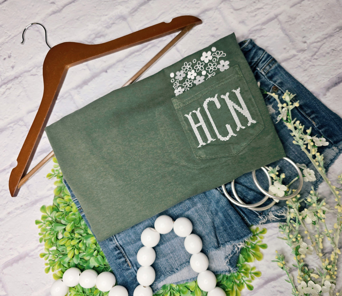 Crazy Daisy Pocket Tee w/Monogram