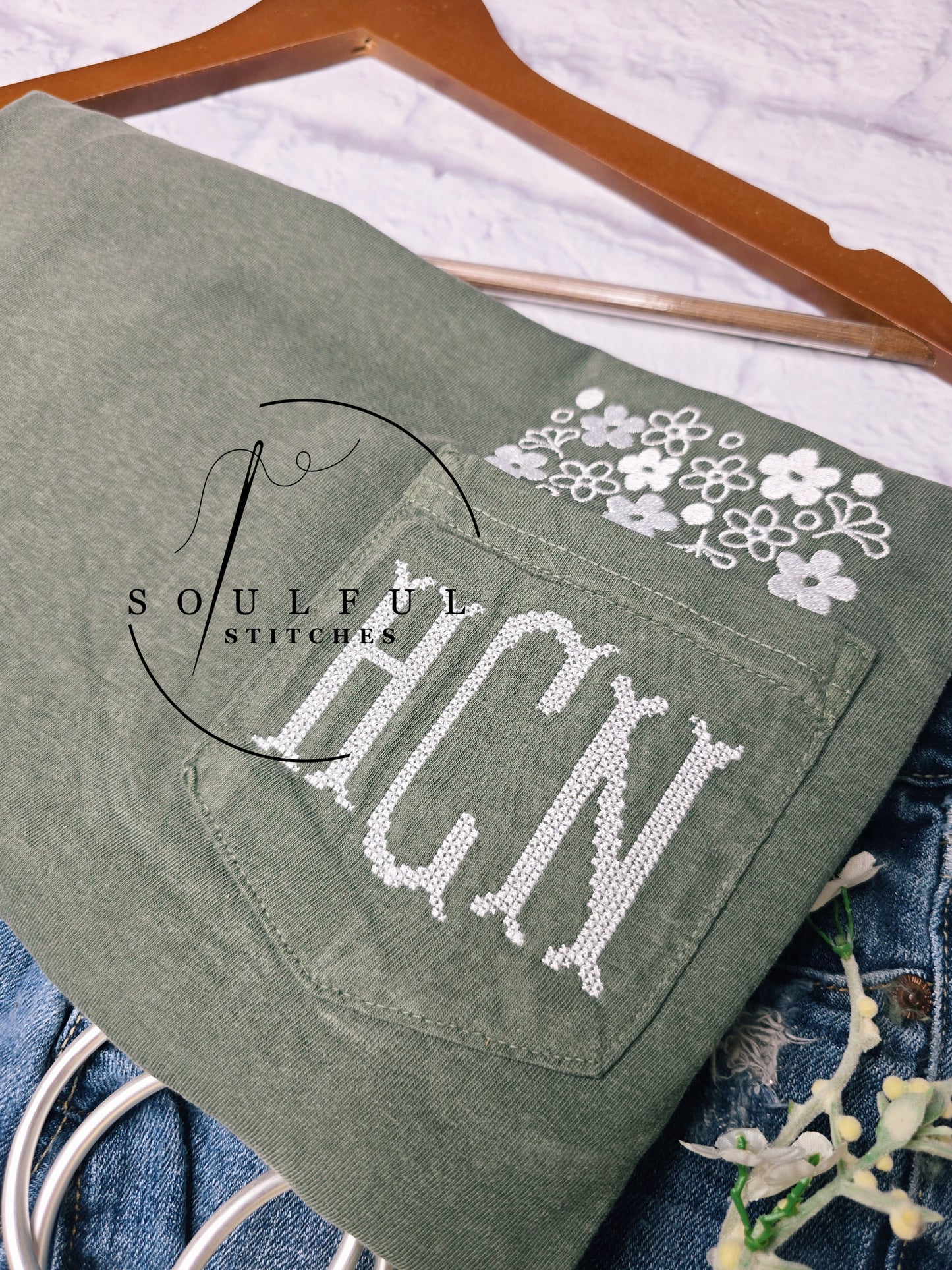 Crazy Daisy Pocket Tee w/Monogram